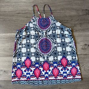 Renee C. Blue & Pink Printed Halter Top Size Medium